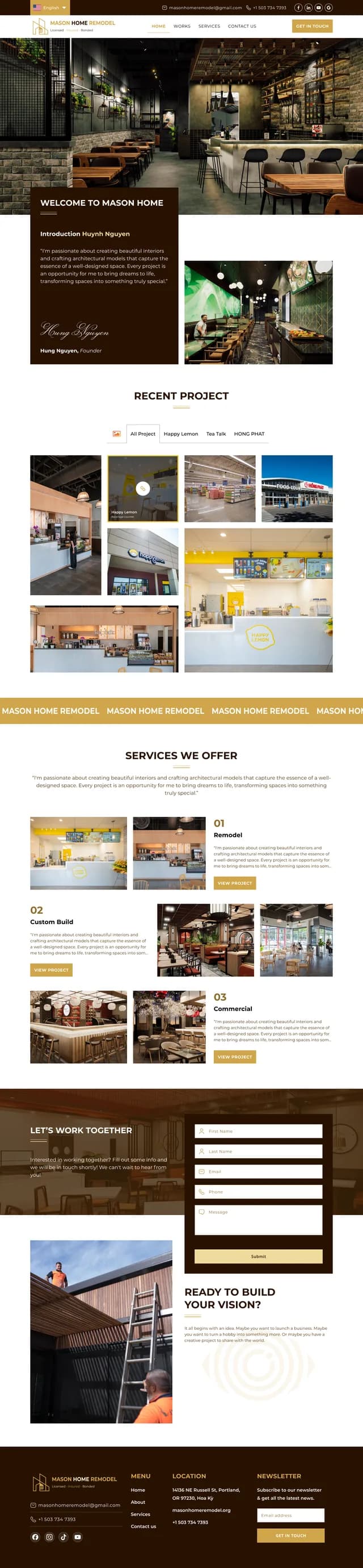 Thiết kế website Mason Home Remodel, trọn trang từ đầu tới chân