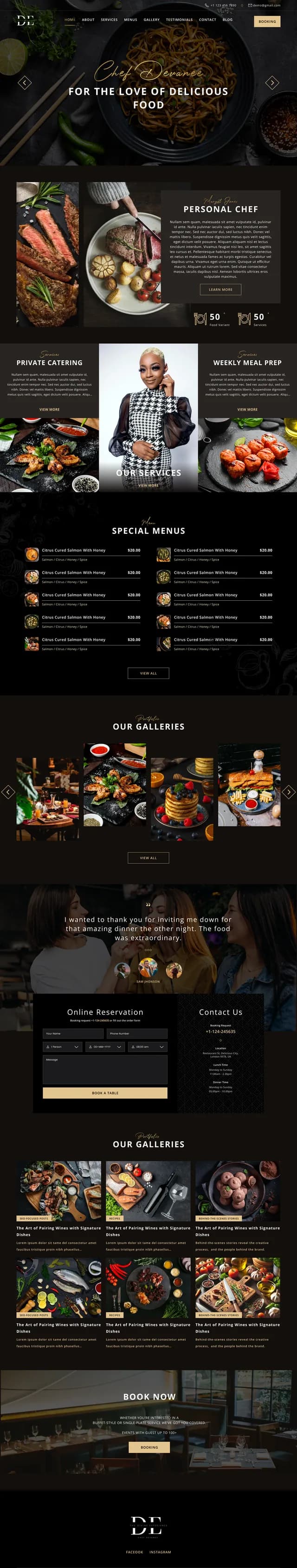 Thiết kế website Chef Devanee, trọn trang từ đầu tới chân