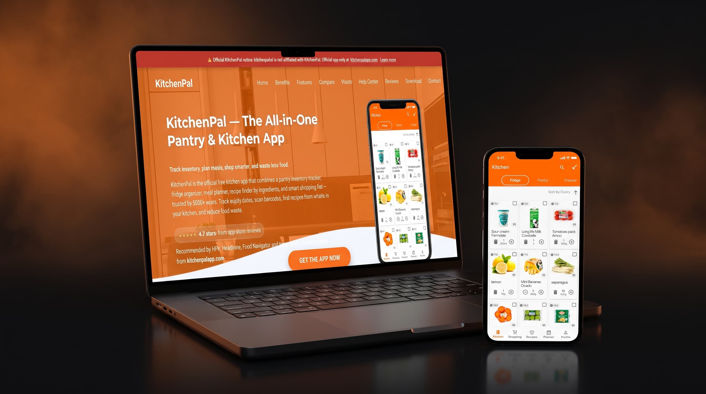 Ứng dụng KitchenPal quản lý tủ lạnh và bếp trên desktop và điện thoại