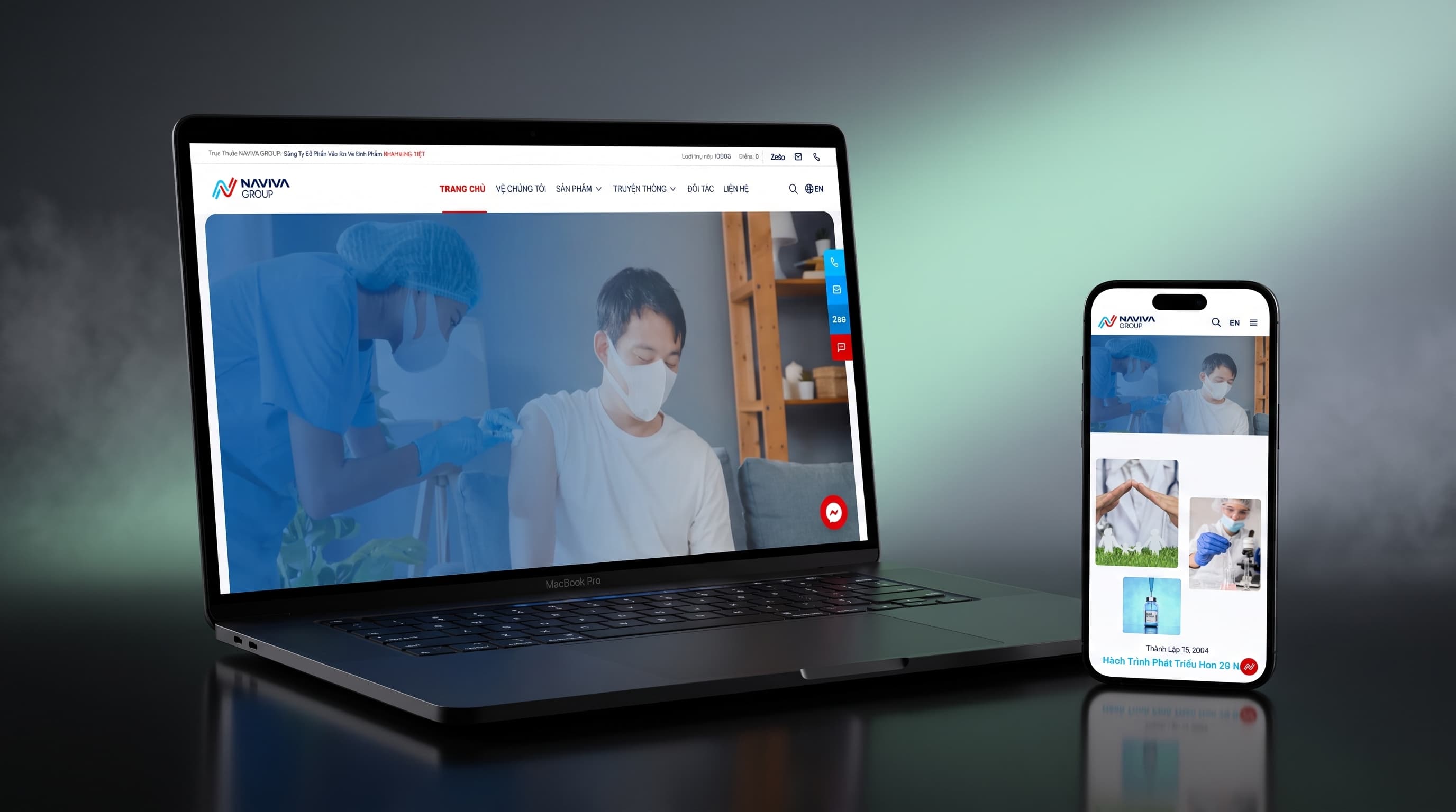 Website Naviva Group ngành dược phẩm và vắc xin trên desktop và điện thoại